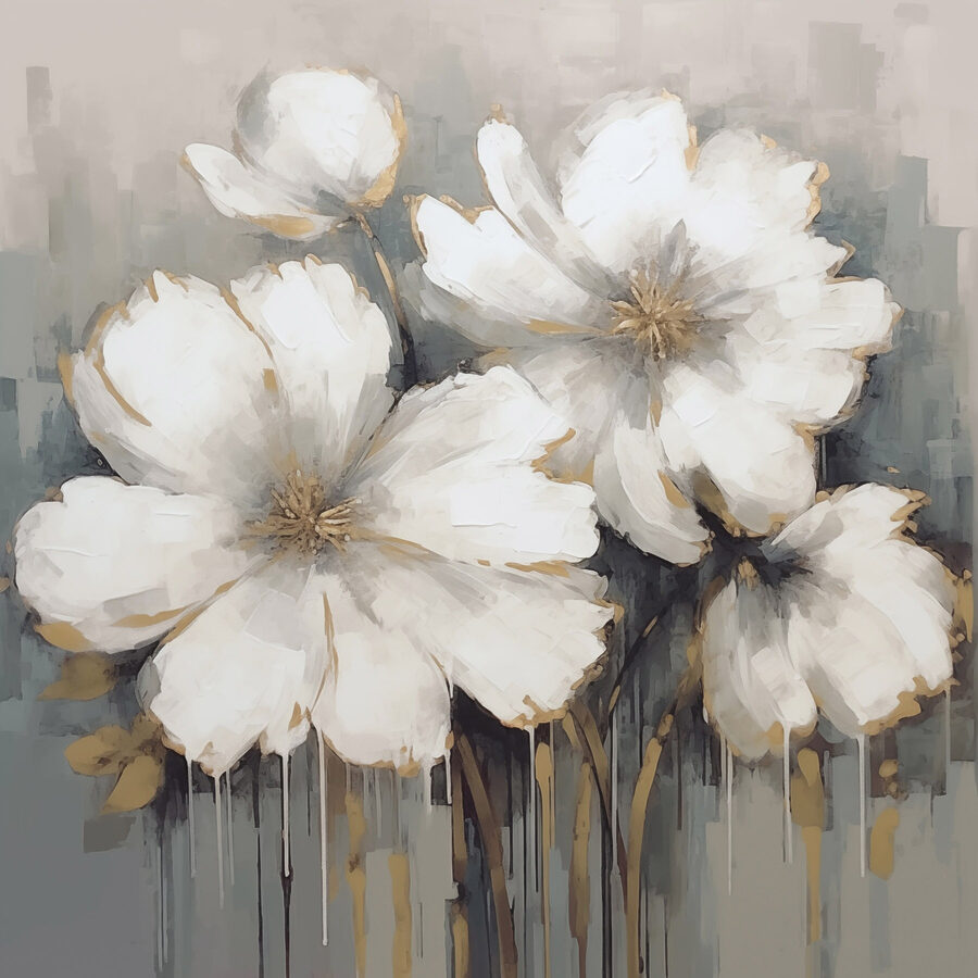 Schilderij van witte bloemen Schilderij van witte bloemen