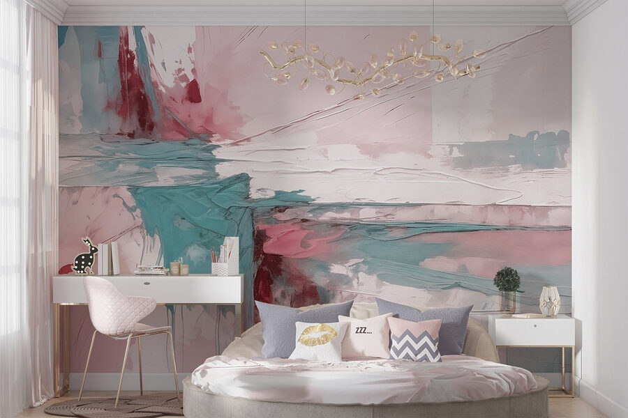 Schilderij met roze en blauwe kleur