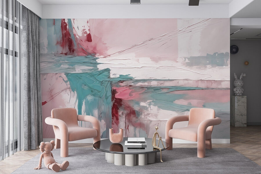 Schilderij met roze en blauwe kleur