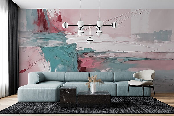 Schilderij met roze en blauwe kleur Schilderij met roze en blauwe kleur