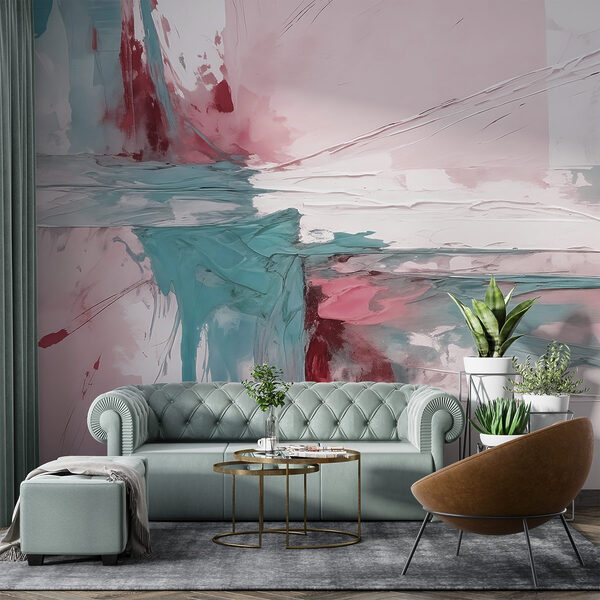 Schilderij met roze en blauwe kleur Schilderij met roze en blauwe kleur