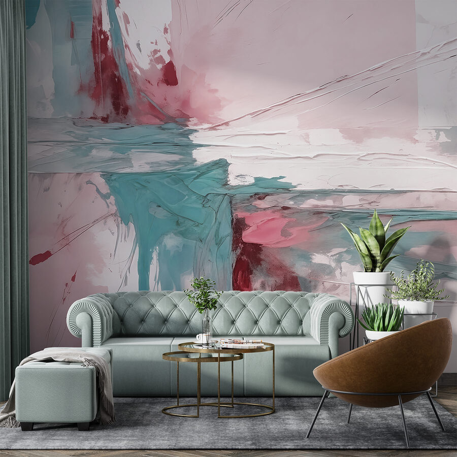 Schilderij met roze en blauwe kleur