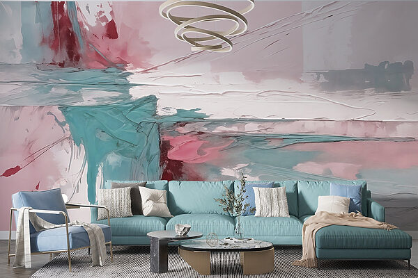 Schilderij met roze en blauwe kleur Schilderij met roze en blauwe kleur