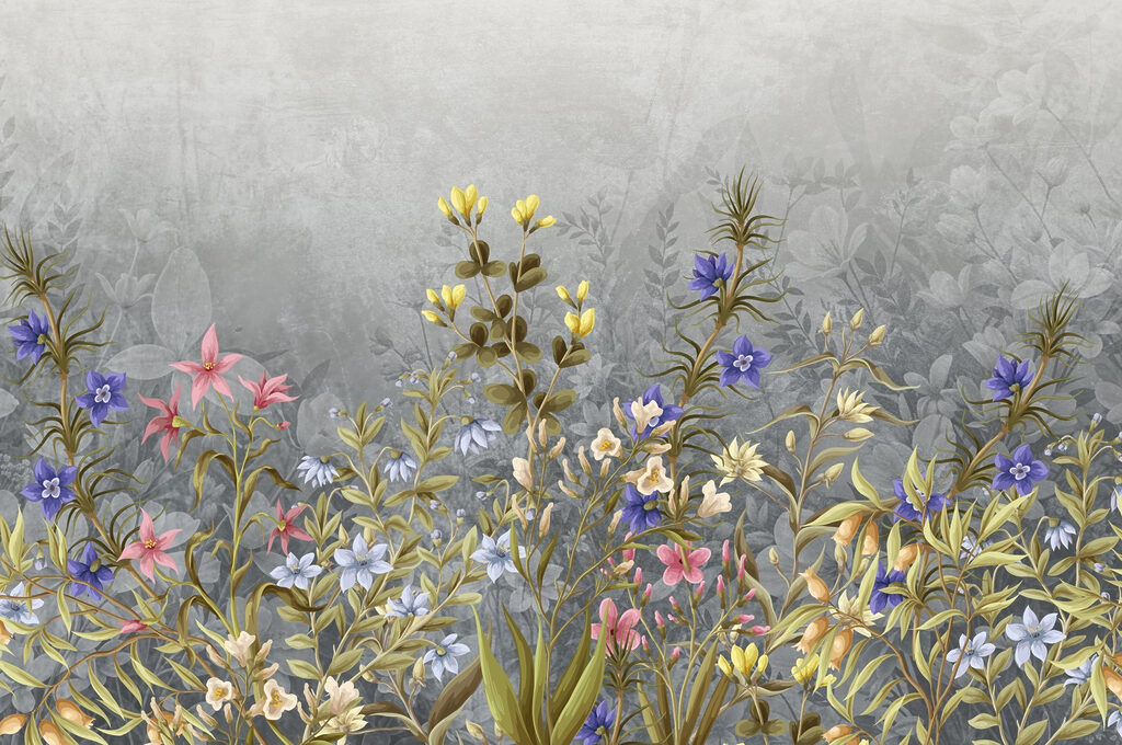 Schilderij van bloemen en bladeren Schilderij van bloemen en bladeren
