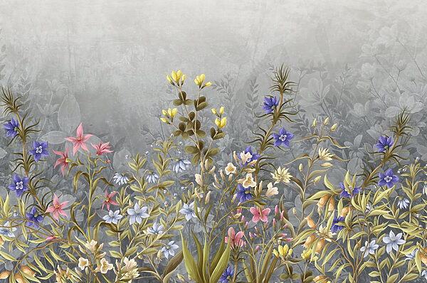Schilderij van bloemen en bladeren Schilderij van bloemen en bladeren
