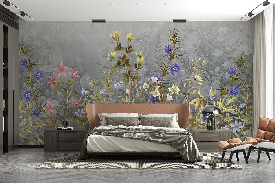 Schilderij van bloemen en bladeren