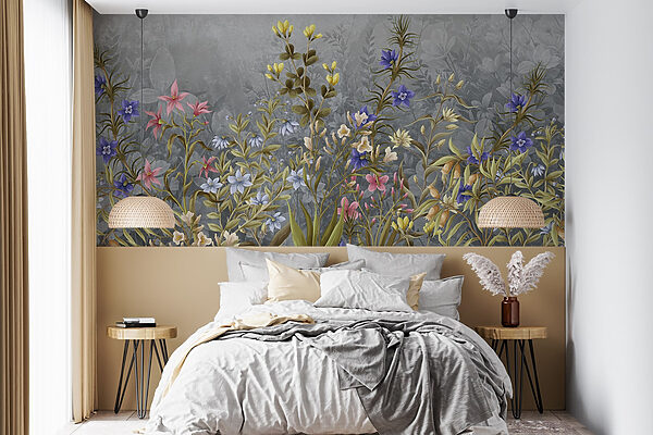 Schilderij van bloemen en bladeren Schilderij van bloemen en bladeren