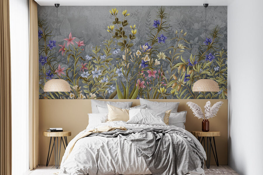 Schilderij van bloemen en bladeren