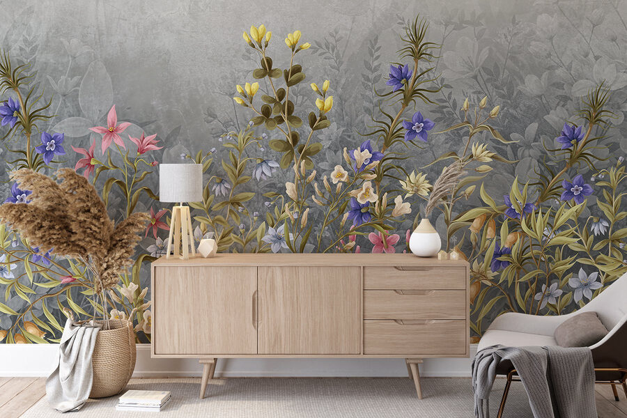 Schilderij van bloemen en bladeren