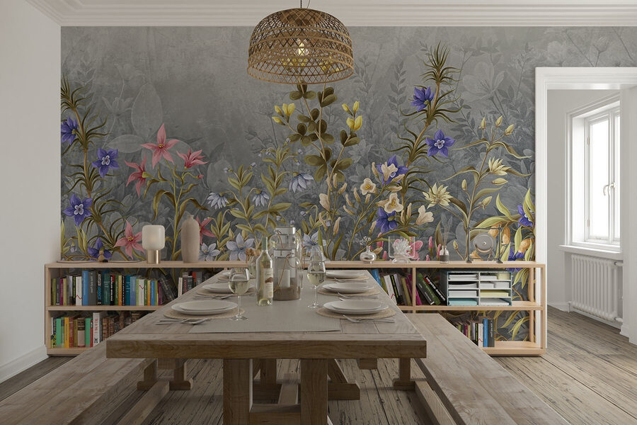 Schilderij van bloemen en bladeren
