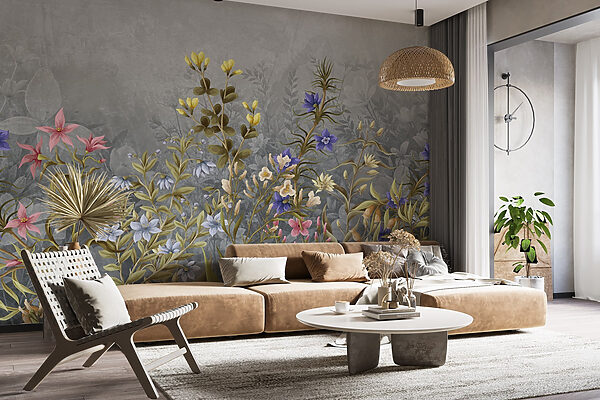 Schilderij van bloemen en bladeren Schilderij van bloemen en bladeren