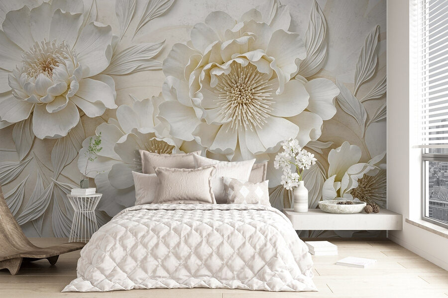 Witte bloemen met bladeren