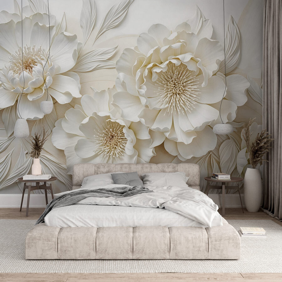 Witte bloemen met bladeren