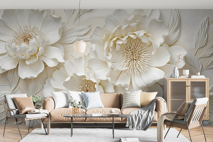 Witte bloemen met bladeren