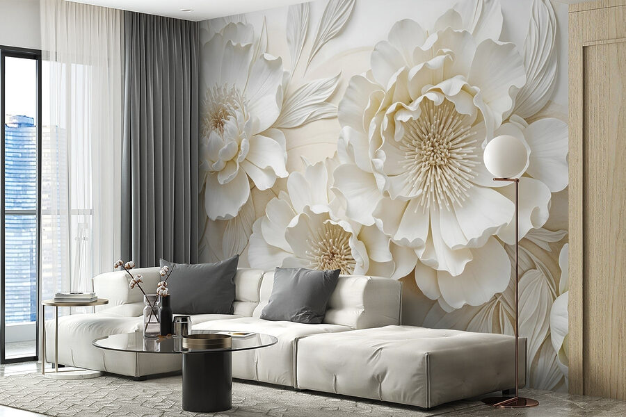 Witte bloemen met bladeren