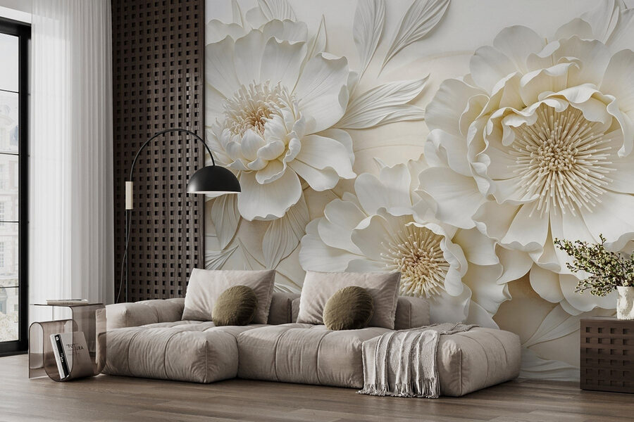Witte bloemen met bladeren