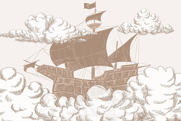 Tekening van een schip met een vlag erop Tekening van een schip met een vlag erop