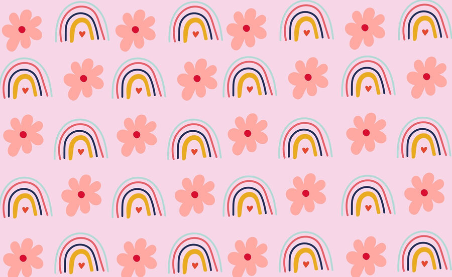 Patroon van bloemen en regenbogen