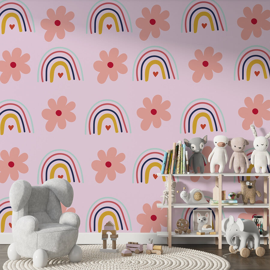 Patroon van bloemen en regenbogen