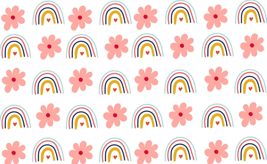 Patroon van bloemen en regenbogen