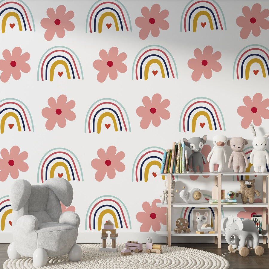 Patroon van bloemen en regenbogen