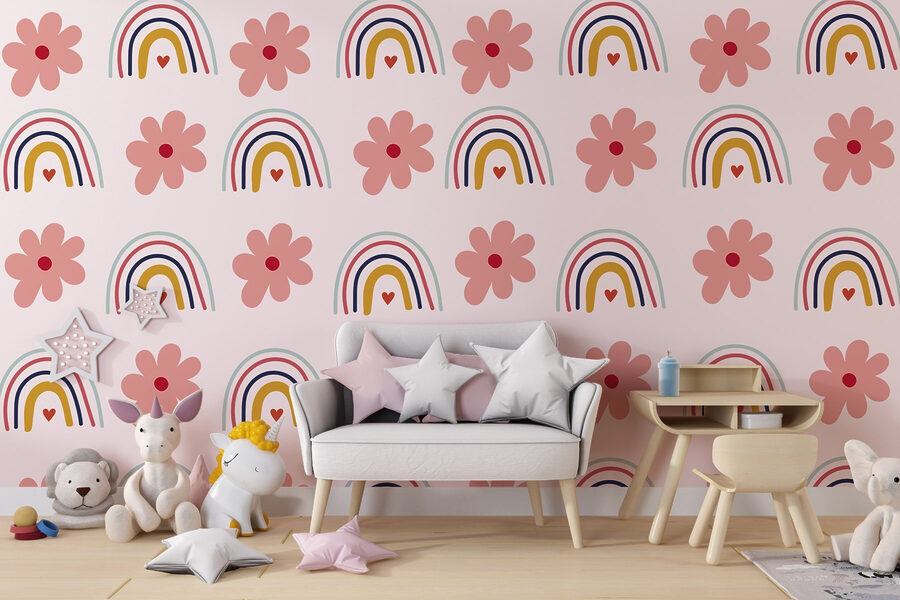 Patroon van bloemen en regenbogen