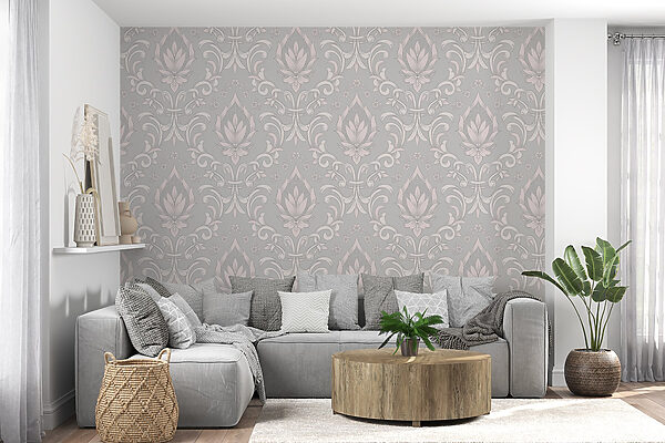 Behang met roze en witte motieven Behang met roze en witte motieven