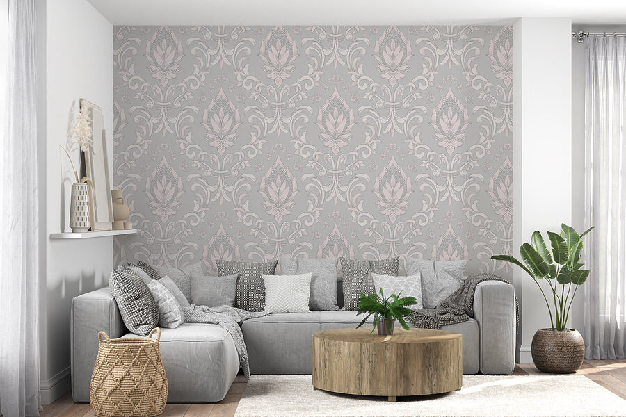 Behang met roze en witte motieven