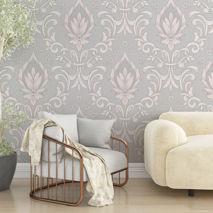 Behang met roze en witte motieven