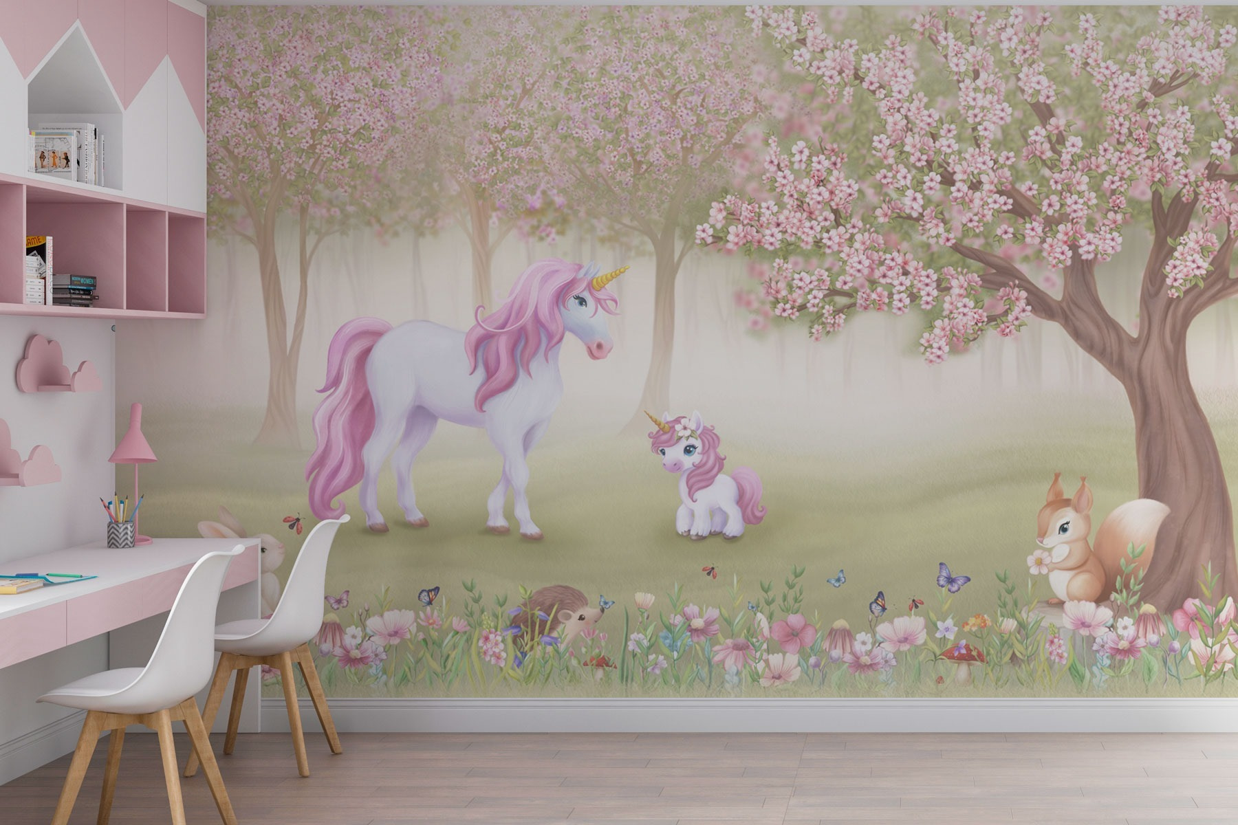 Unicorn and a squirrel in a forest Unicorn and a squirrel in a forest