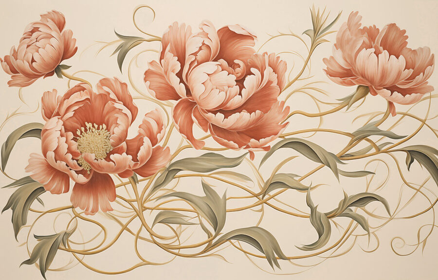 Schilderij van bloemen en wijnranken