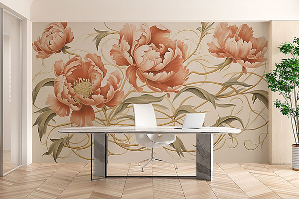 Schilderij van bloemen en wijnranken Schilderij van bloemen en wijnranken