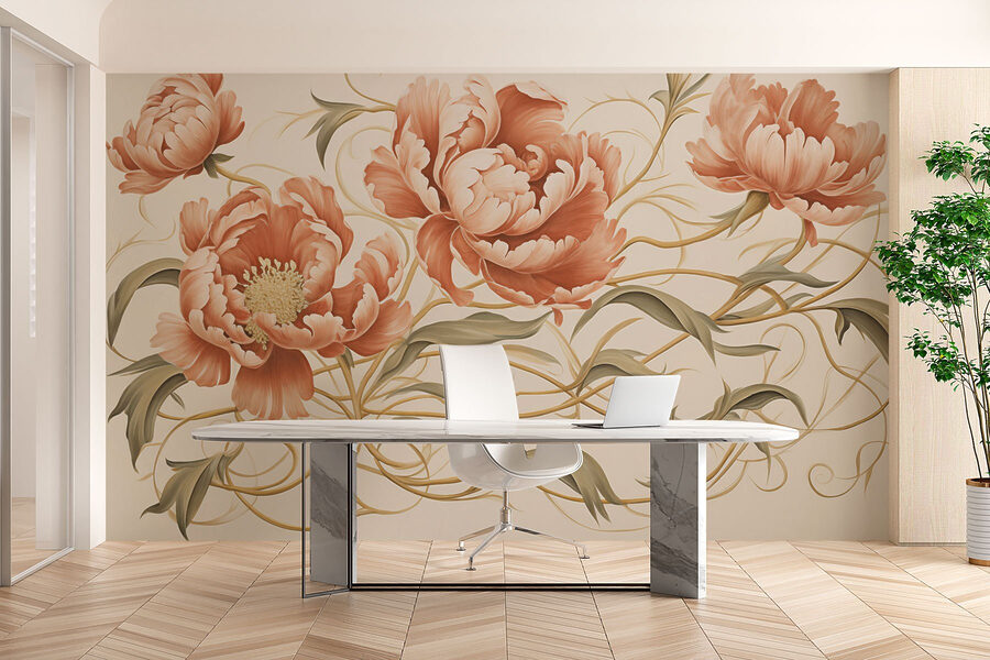 Schilderij van bloemen en wijnranken
