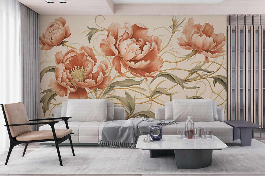 Schilderij van bloemen en wijnranken