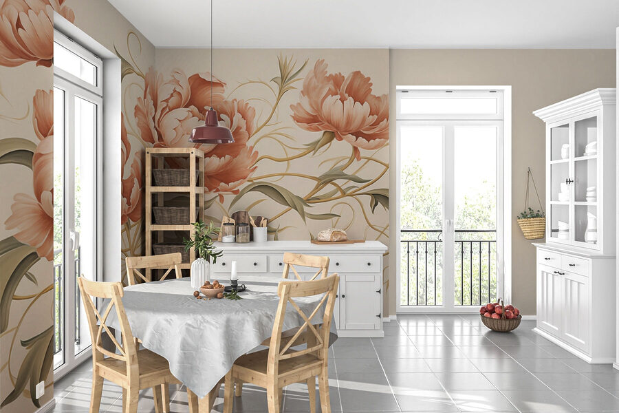 Schilderij van bloemen en wijnranken