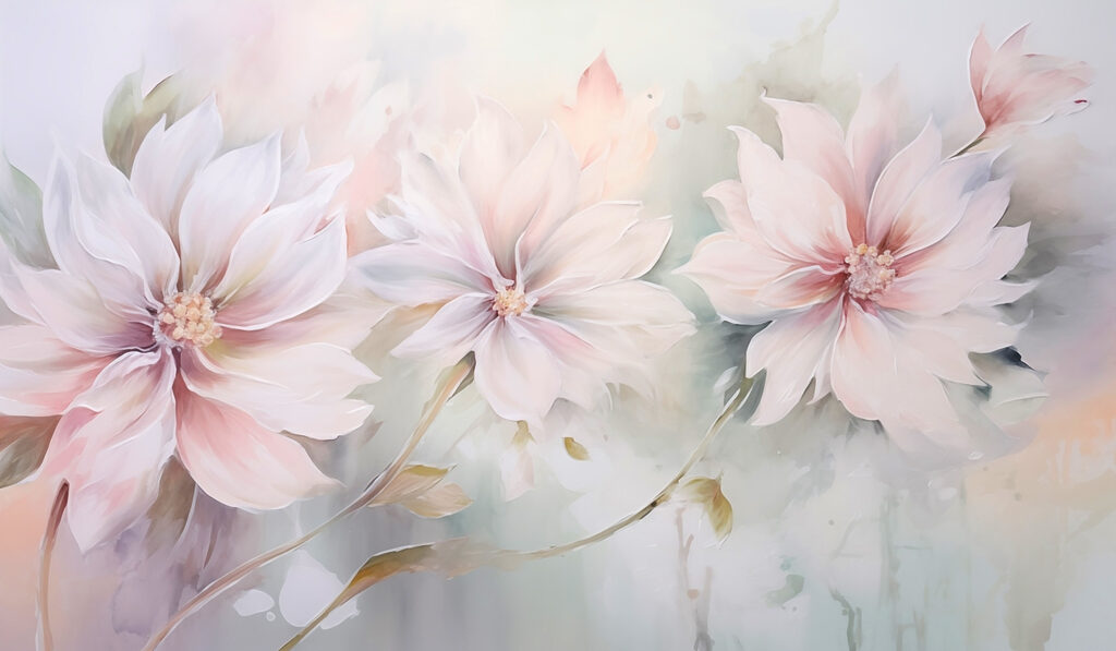 Schilderij van bloemen op een wit oppervlak Schilderij van bloemen op een wit oppervlak