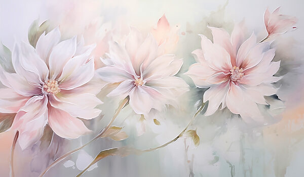 Schilderij van bloemen op een wit oppervlak Schilderij van bloemen op een wit oppervlak