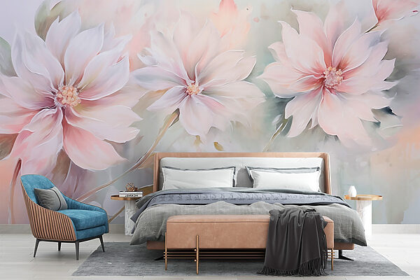 Schilderij van bloemen op een wit oppervlak Schilderij van bloemen op een wit oppervlak