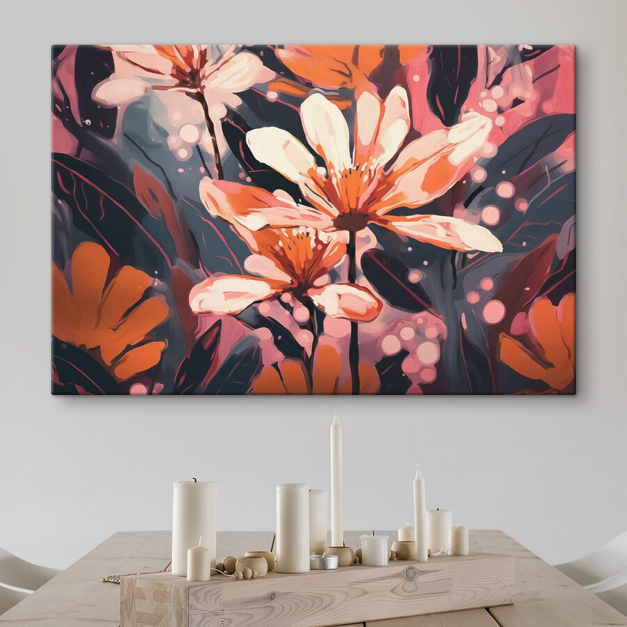 Schilderij van bloemen en bladeren Schilderij van bloemen en bladeren