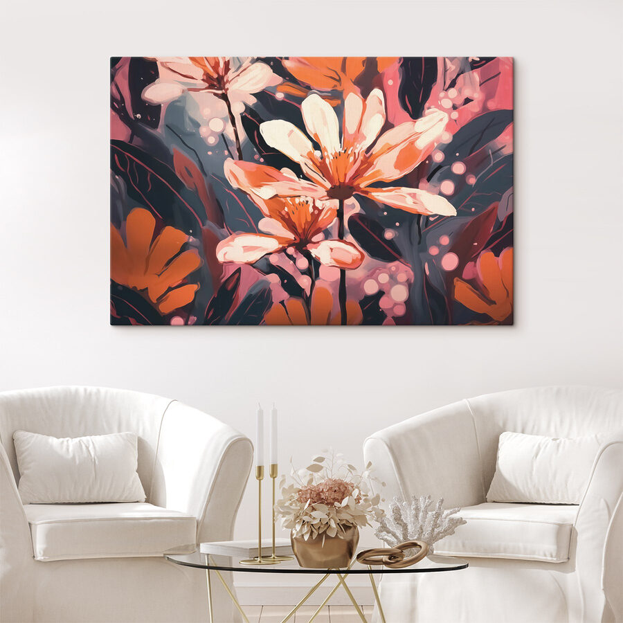 Schilderij van bloemen en bladeren Schilderij van bloemen en bladeren