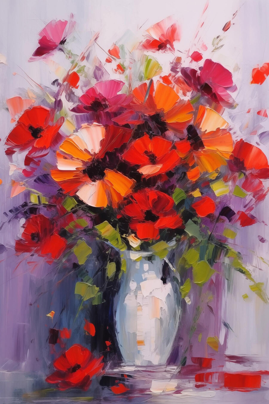 Schilderij van bloemen in een vaas