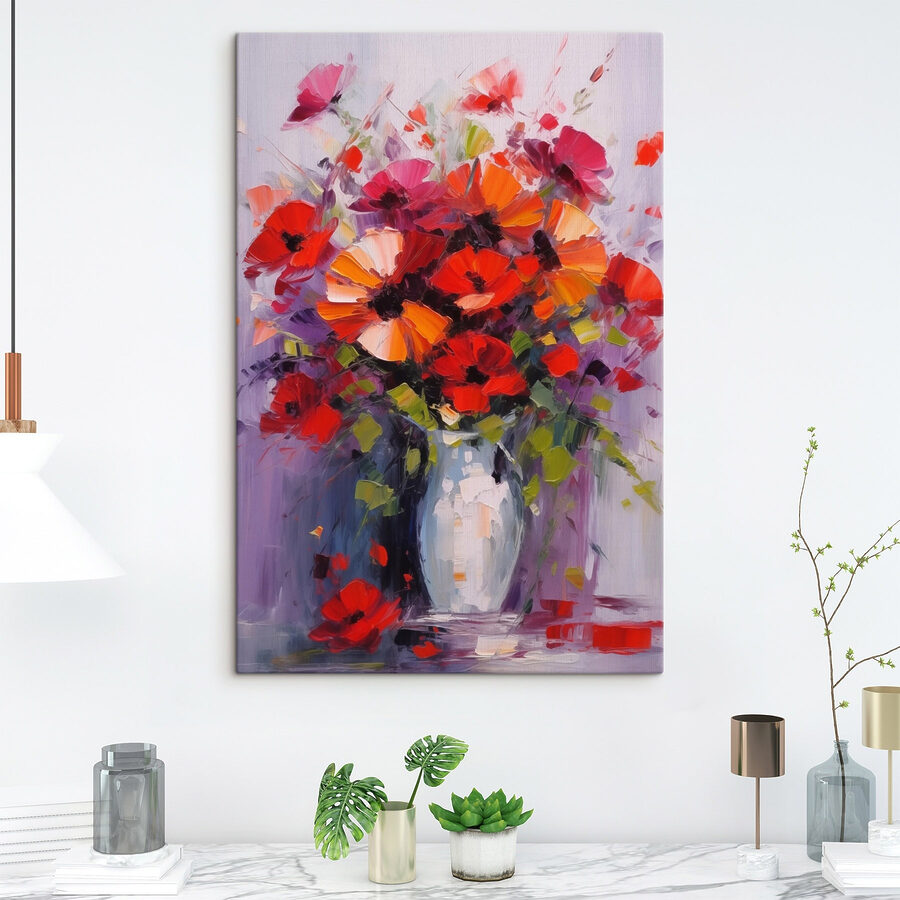 Schilderij van bloemen in een vaas