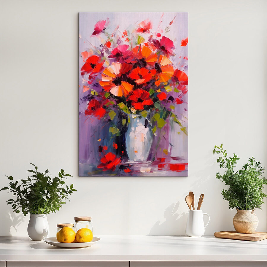 Schilderij van bloemen in een vaas