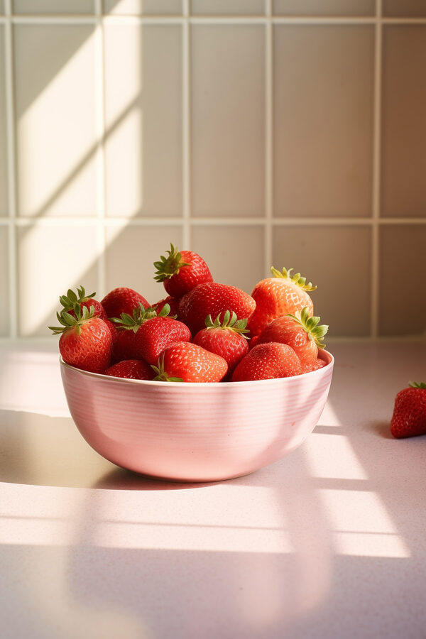 Schaal met aardbeien op een aanrecht Schaal met aardbeien op een aanrecht