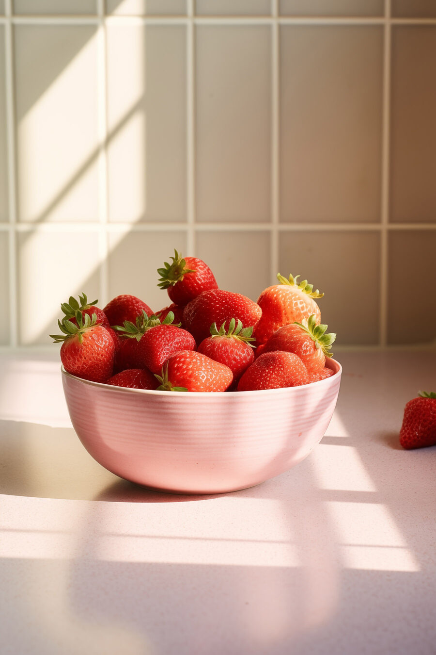 Schaal met aardbeien op een aanrecht