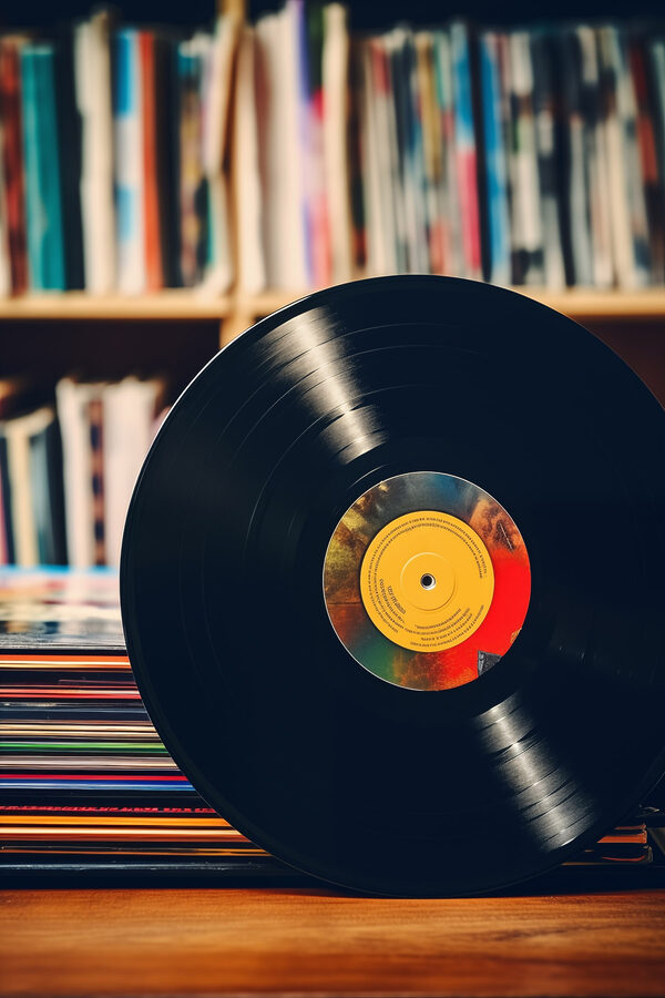 Record op een stapel records Record op een stapel records