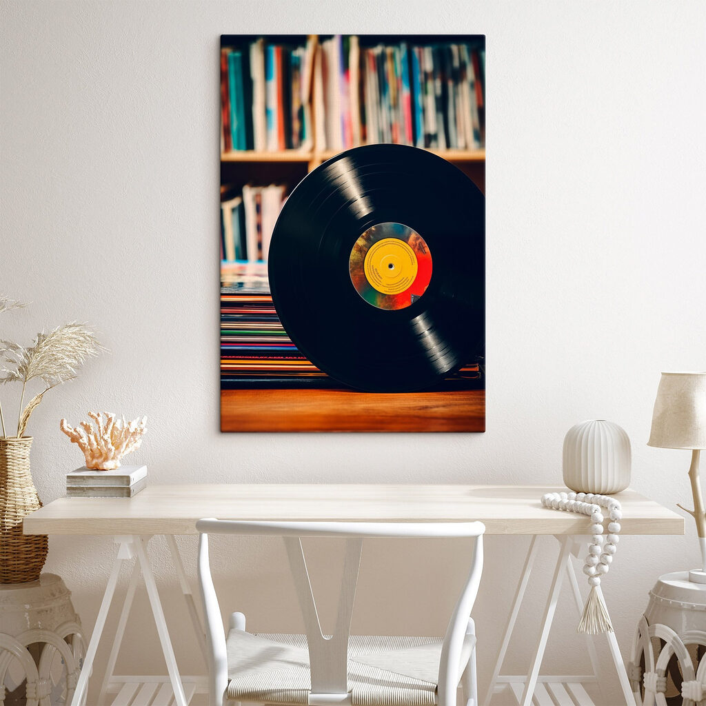 Record on a stack of records Record on a stack of records