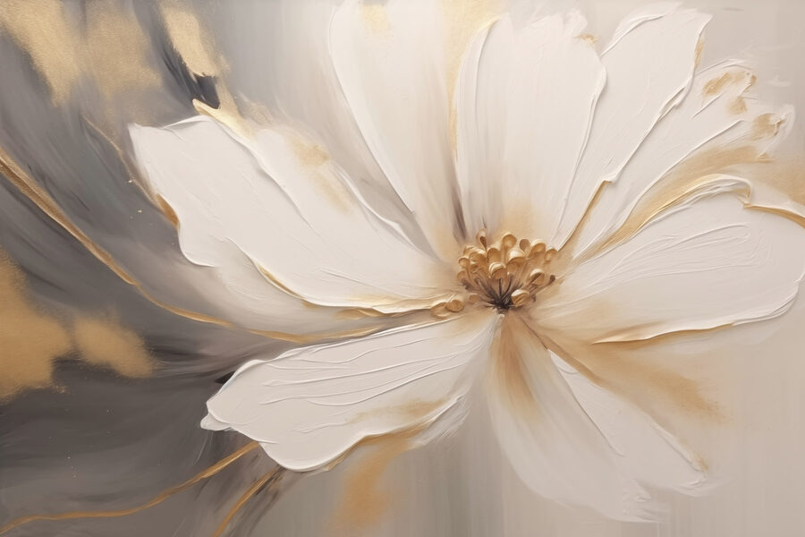 Schilderij van een witte bloem Schilderij van een witte bloem