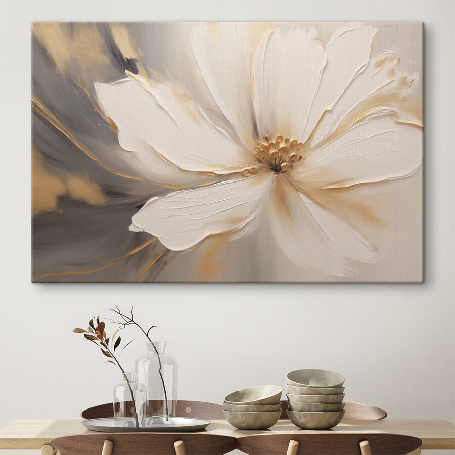 Schilderij van een witte bloem Schilderij van een witte bloem
