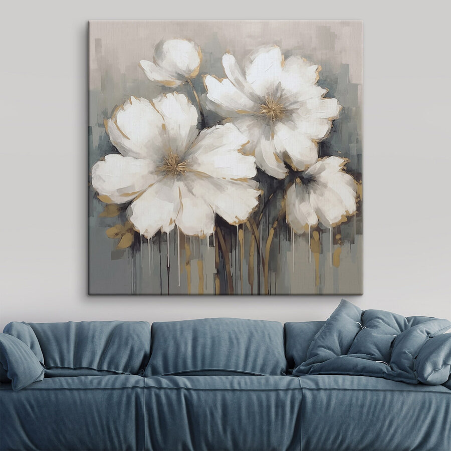 Schilderij van witte bloemen Schilderij van witte bloemen
